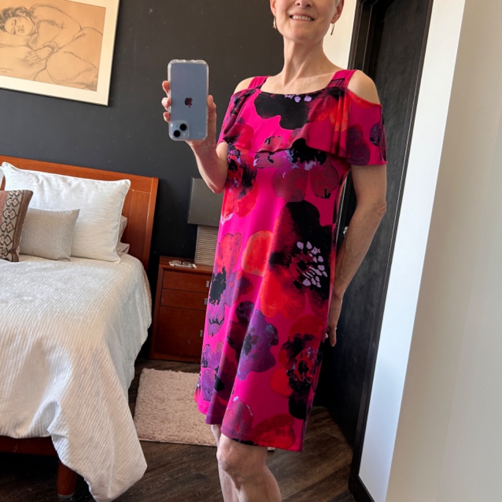 Clara Sun Woo Cold Shoulder Dress, Bright pink floral, XS